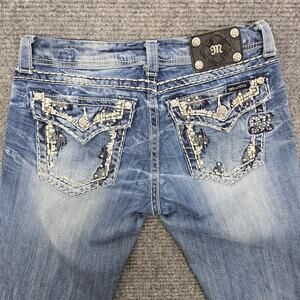 Miss Me Jeans Womens 30x29 Blue Easy Boot Stretch Embellished